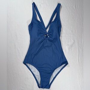 Kona Sol Blue Ribbed Bodysuit One Piece Size Small